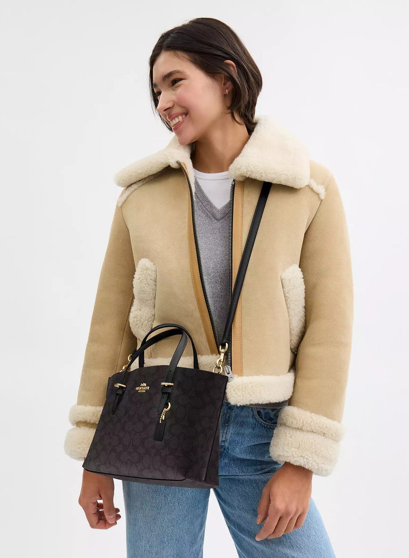 كوتش اوت ليت حقيبة يد Coach Mollie 25، حقيبة كتف نسائية، حقيبة يد نسائية، حقيبة توت نسائية، حقيبة كروس نسائية، حقيبة سفر نسائية، 25 سم - لون الجوز - أسود - Image 2